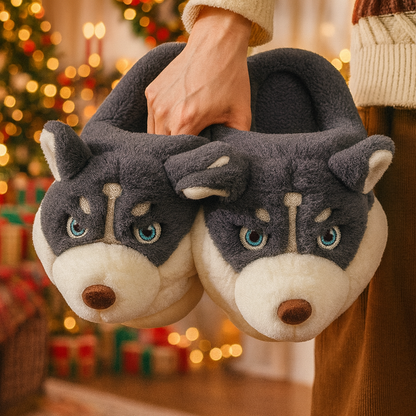 Pluszowe psie kapcie Husky